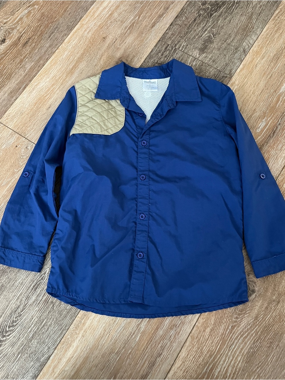 Boys Quilted Shoulder Blue Button-Down Shirt